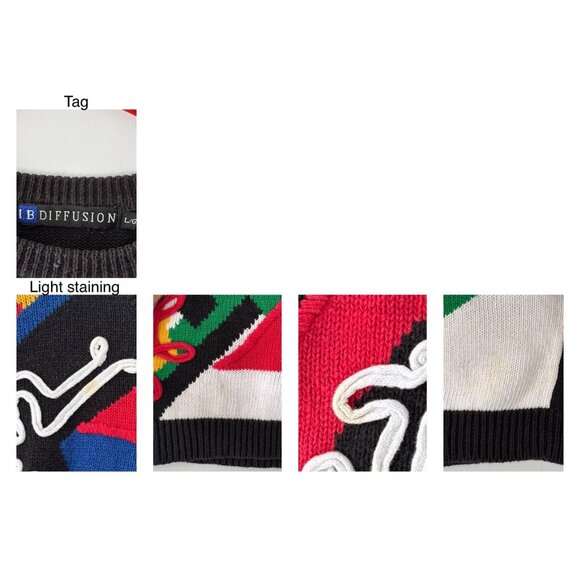 80s vintage black rainbow funky crazy abstract print embroidered knit sweater - Picture 9 of 9